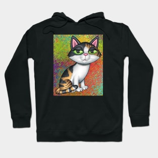 Cute Calico Kitty on green, red, purle, and yellow swirls Hoodie